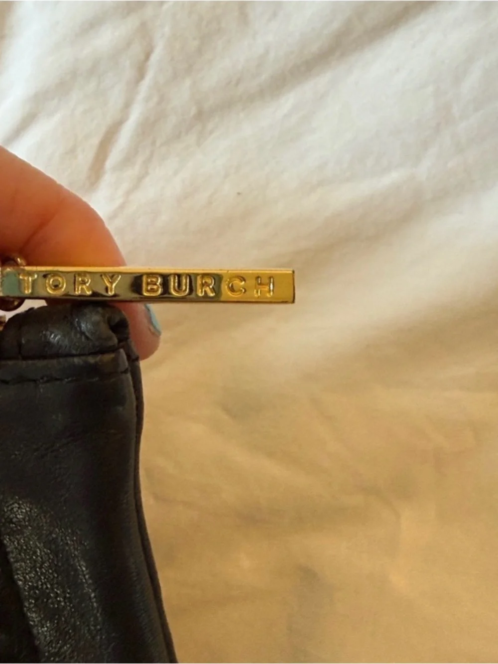 Tory Burch Leather Black Braided Chain Wristlet